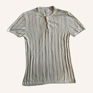 ZARA ivory cream knit shirt short sleeve w/ buttons, size XL